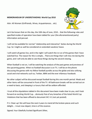 World Cup Football Memorandum of Understanding